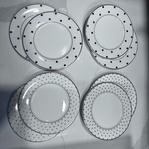 SET/8 Kate Spade Larabee Platinum Dot Tidbit Appetizer Dessert Plate Lenox China